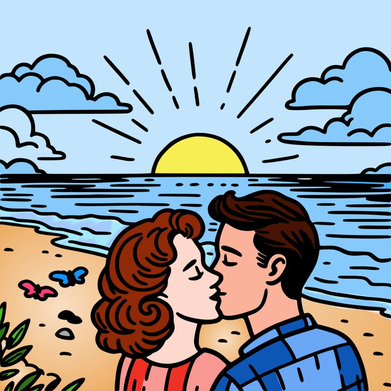 a couple at sunset kissing on the beach