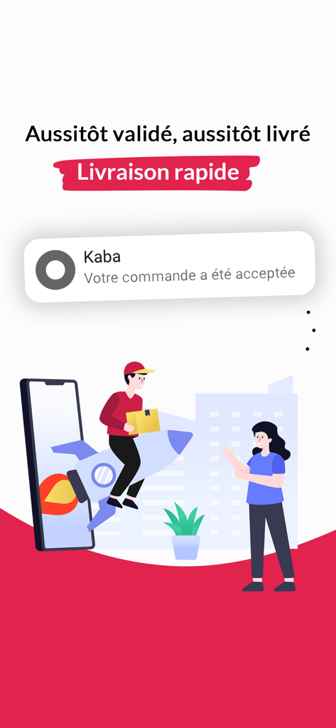 KABA - KABAアプリから注文を配達するロケットに乗った配達員のイラスト