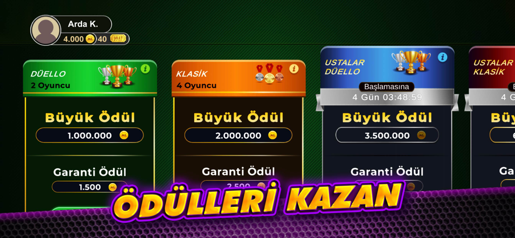 Çanak Okey - Mynet Oyun - Game menu of Canak Okey showing different play modes like Duel and Classic with virtual coin rewards