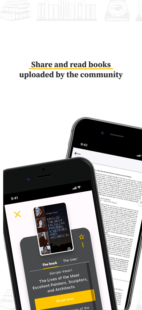 커뮤니티 공유 책과 개인 독서 목록을 보여주는 모바일 앱 인터페이스