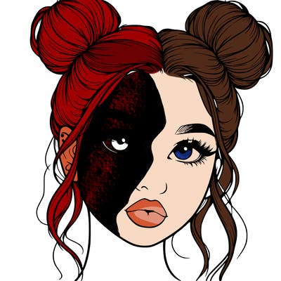 realistic girl with two buns on her hair and lips