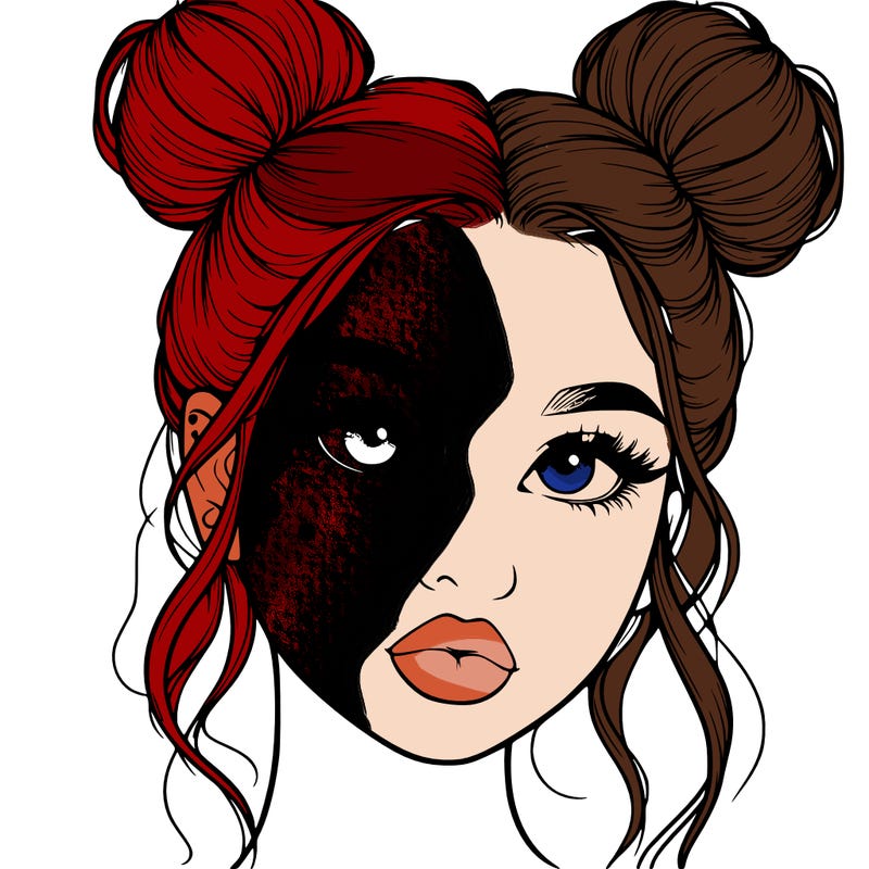 realistic girl with two buns on her hair and lips