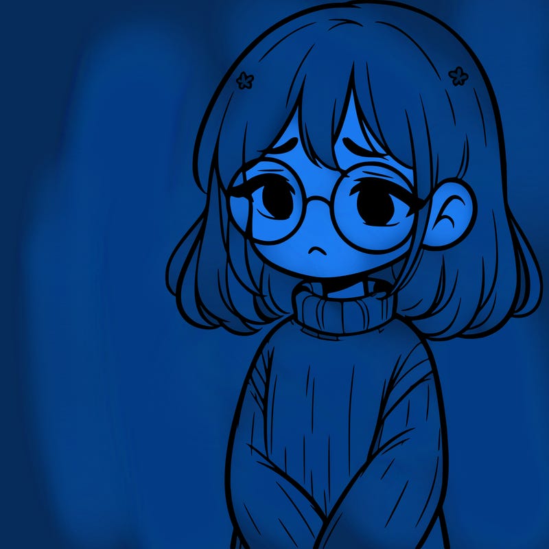 sad girl with glasses in a sweater
