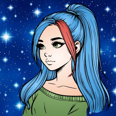 realistic girl with a high ponytail