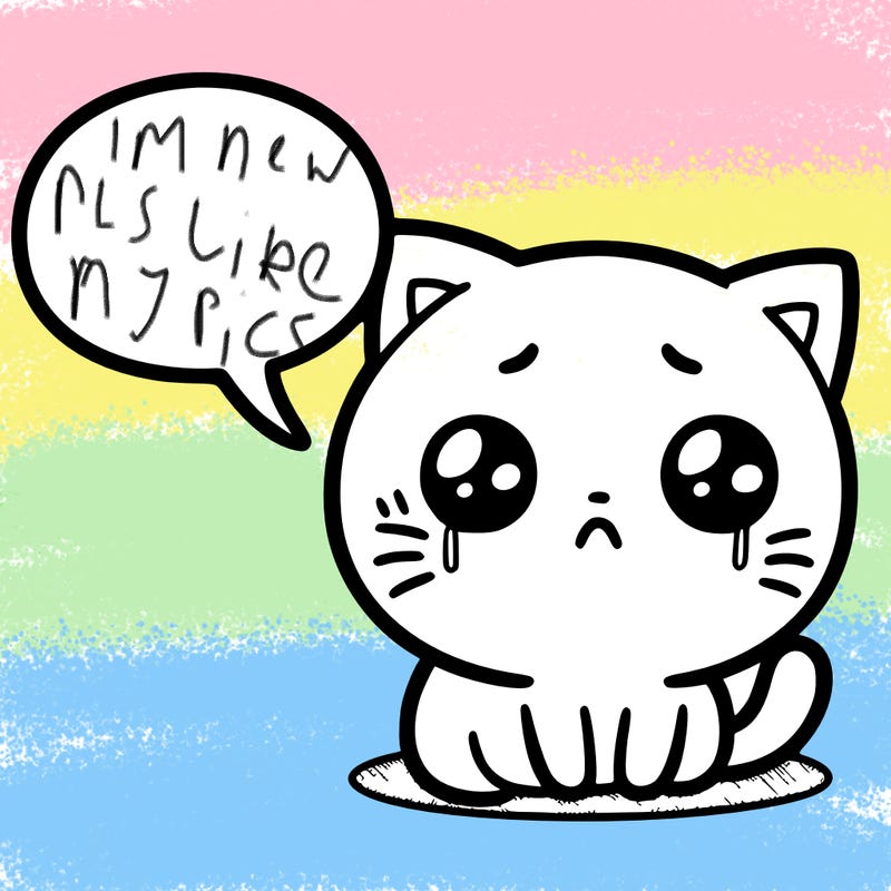 a sad cat with a speech bubble
