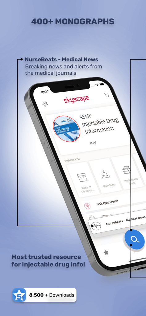 Handbook on Injectable Drugs - Handbook on Injectable Drugs app home screen featuring drug monographs and medical news alerts