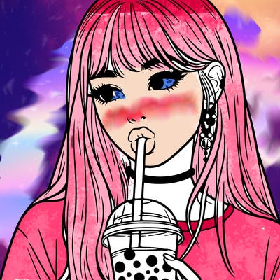 aesthetic realistic girl drinking boba