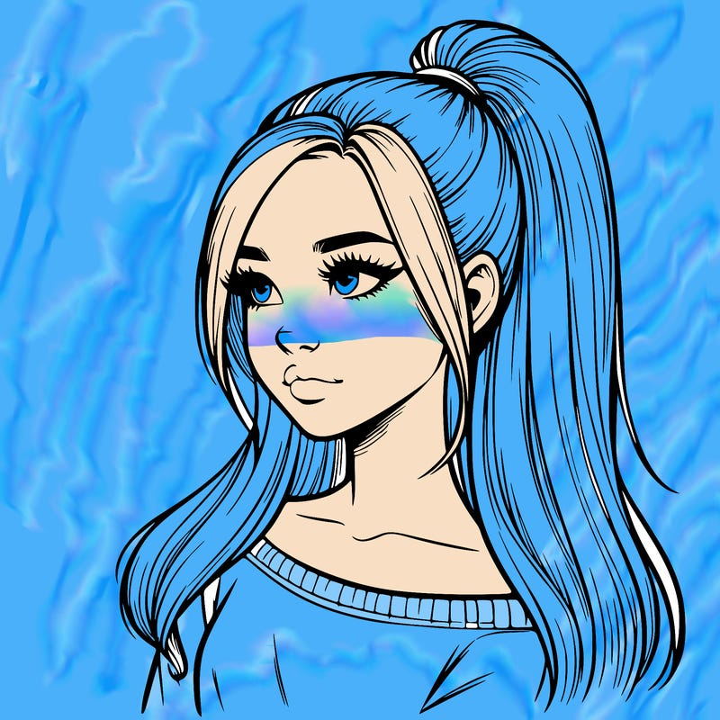 realistic girl with a high ponytail