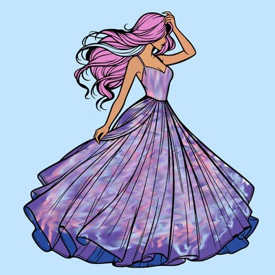 realistic woman with dress flowing in the wind