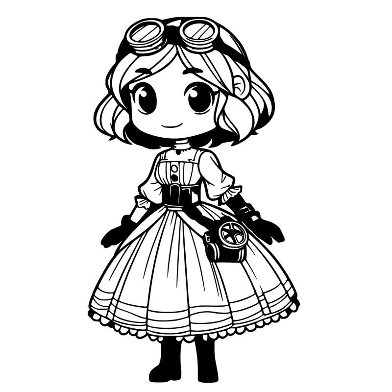 steampunk girl in a simple dress