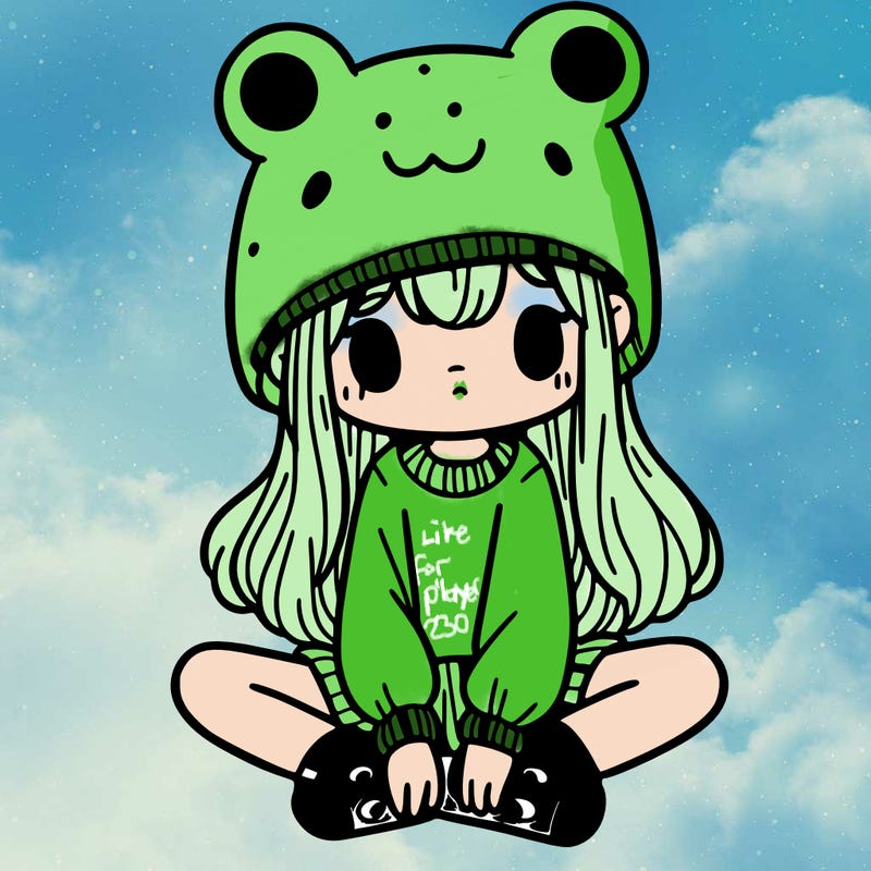 a girl wearing a frog hat and some frog socks
