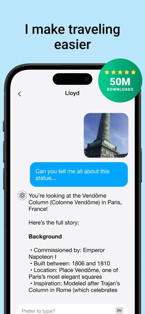 Lloyd - Your AI Superpower - El asistente Lloyd AI identifica la Columna Vendome en París a través de una interfaz de chat