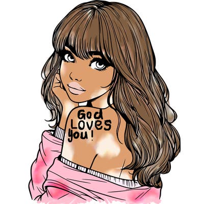 realistic girl with bangs looking over her shoulder