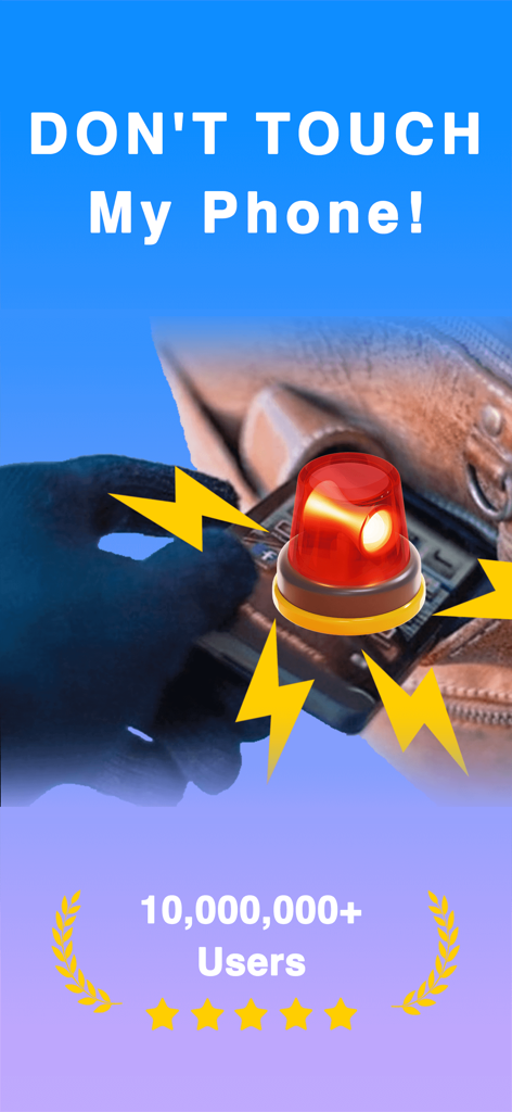 Dont Touch My Phone App Sicherheitsalarm-Bildschirm mit Sirenen-Symbol