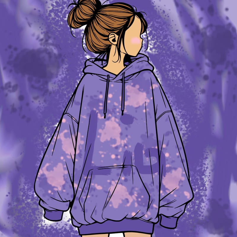 realistic girl with a oversized sweatshirt on and a bun