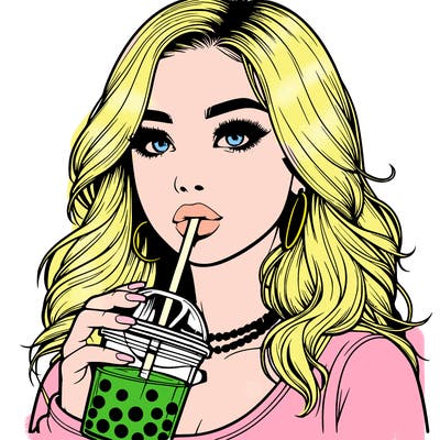 realistic girl drink a boba
