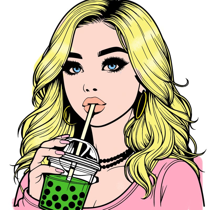 realistic girl drink a boba