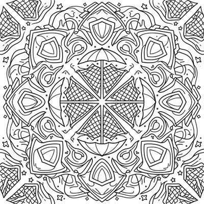 Dive into a world of intricate patterns with this unique Hail Protection Mandala coloring page. Its symmetrical design, featuring umbrellas, shields, and nets, offers a relaxing and engaging artistic escape.