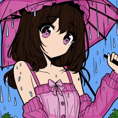pretty anime girl in the rain