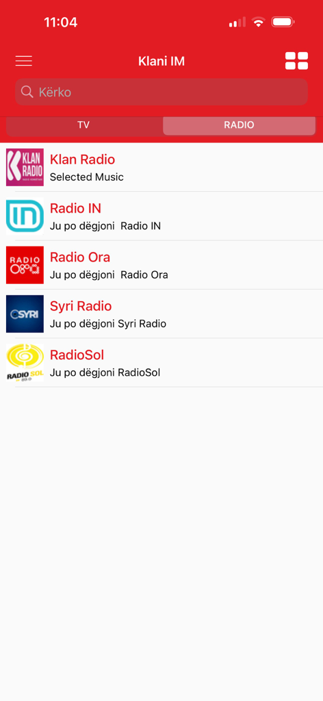 Klani IM - List of Albanian radio stations in the Klani IM app including Klan Radio and Radio IN