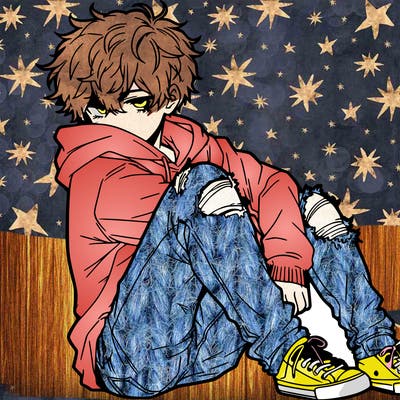 a male hoddie ripped jeans messy hair anime