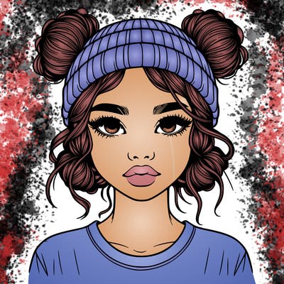 realistic girl with buns in her hair with a beanie on