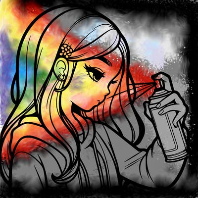 a realistic girl spray painting