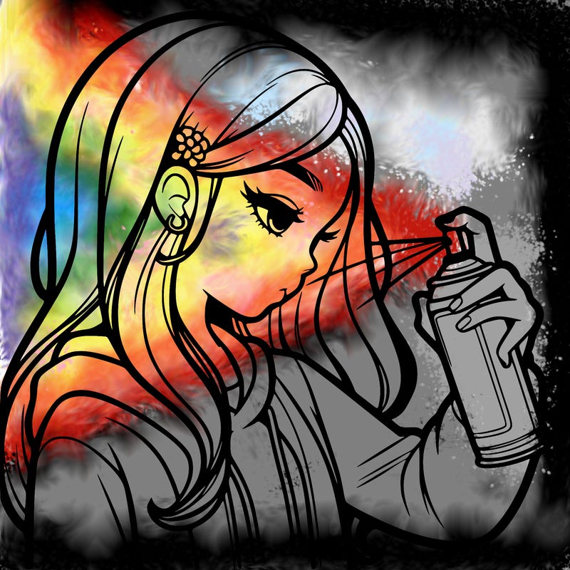 a realistic girl spray painting