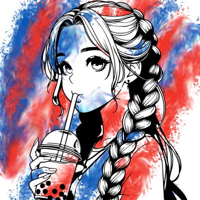 realistic girl with braided hair drinking boba