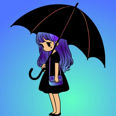 lonely girl holding black umbrella