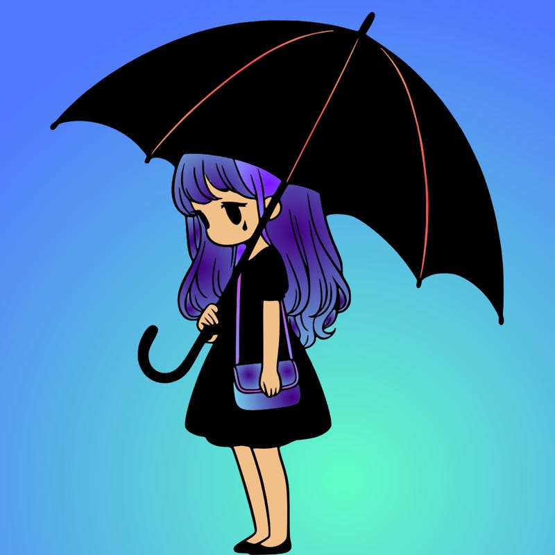 lonely girl holding black umbrella