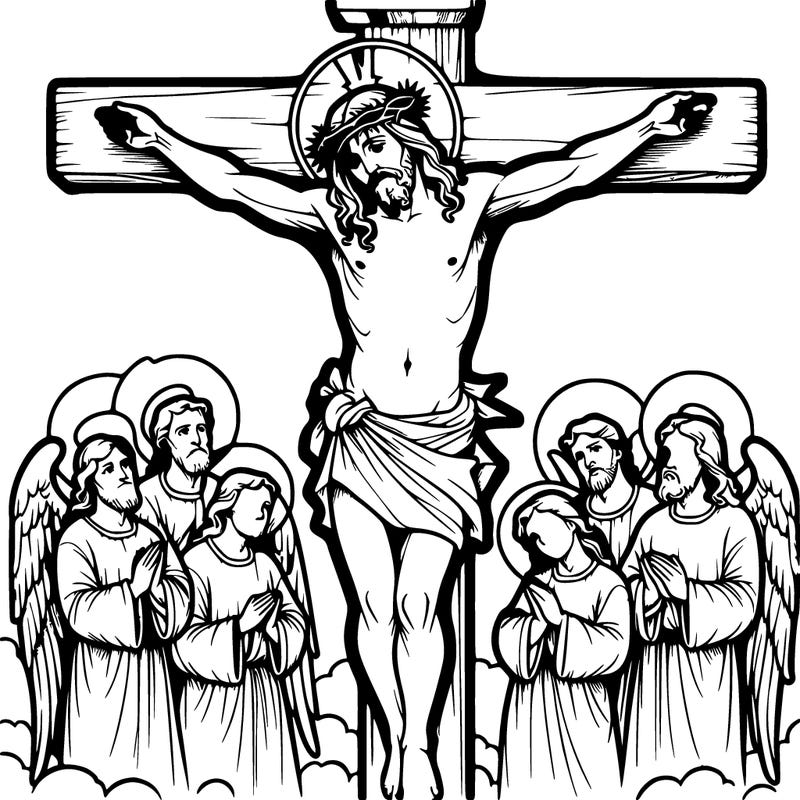 jesus on cross with angels around him realistic
