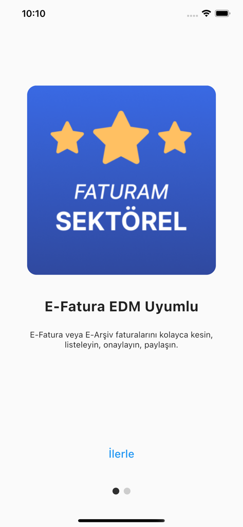 Tela de introdução do aplicativo Faturam Sektorel para faturamento eletrônico na Turquia