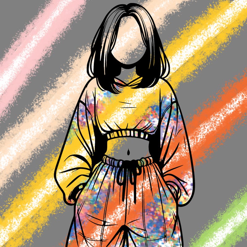 realistic girl faceless with baggy pants and a crop top