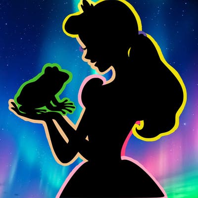 a shadow of a princess holding a frog realistic