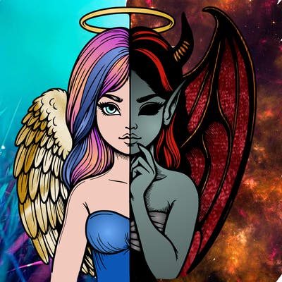 realistic angel half demon