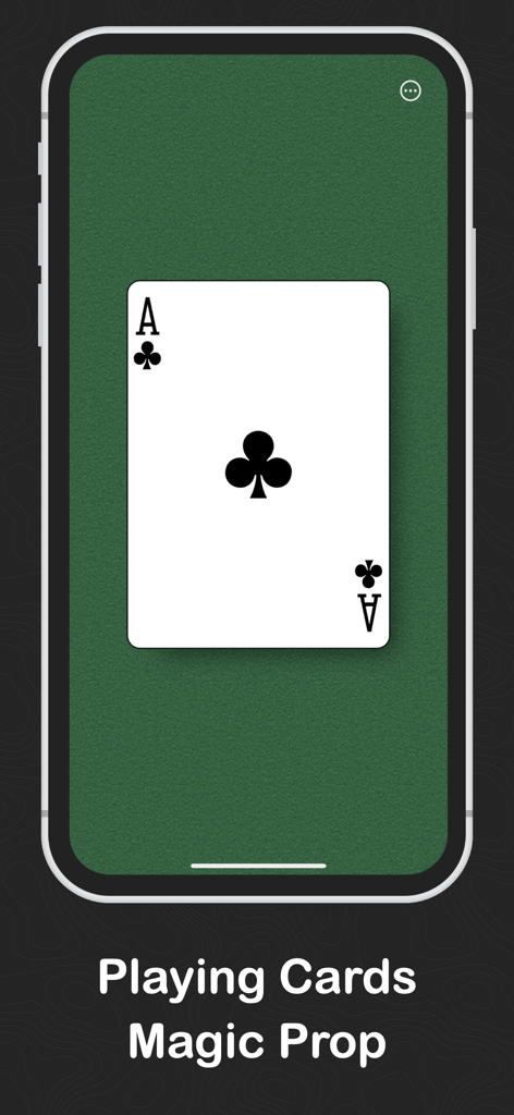 Magic Ace - A smartphone screen showing the Ace of Clubs on a green felt background for digital magic tricks