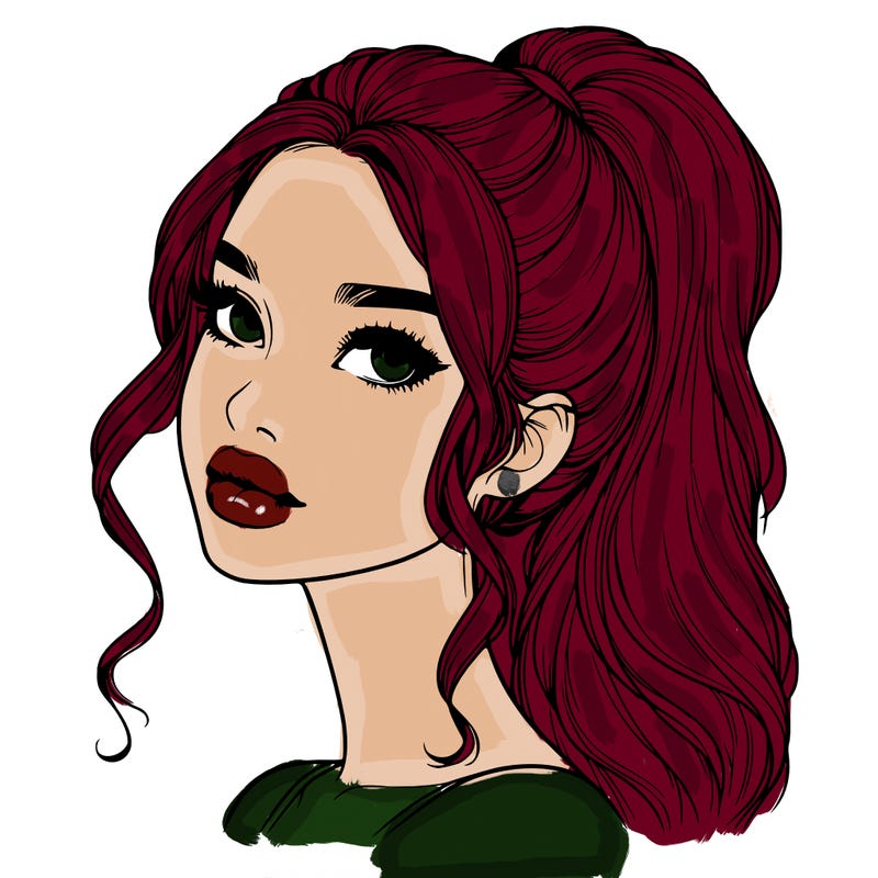 realistic girl with a ponytail on her hair and lips