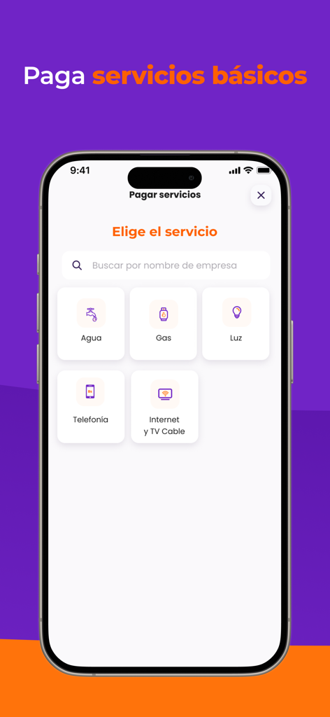 Yolo Pago - Mobile app screen showing options to pay basic services like water, gas, and electricity in Bolivia via Yolo Pago