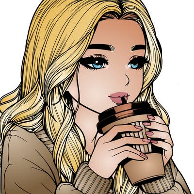 realistic girl drinking coffee
