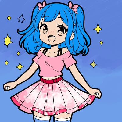 happy anime girl with a skirt and a top