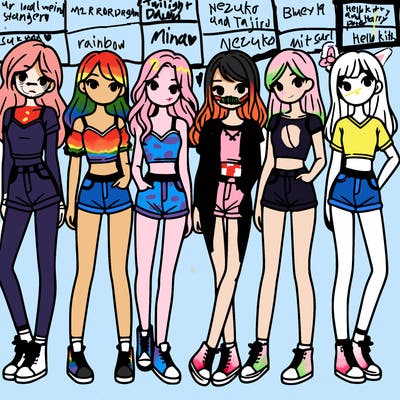 a group of girls wearing crop tops and shorts