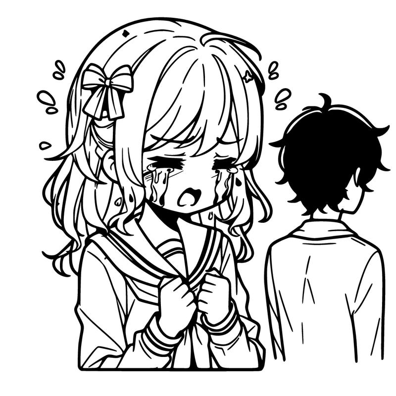 anime girl crying over a boy