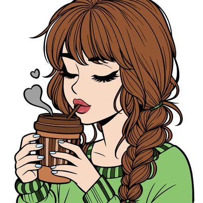 realistic girl drinking coffee