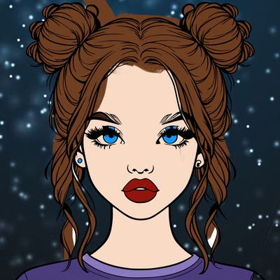 realistic girl with two buns in hair and lips