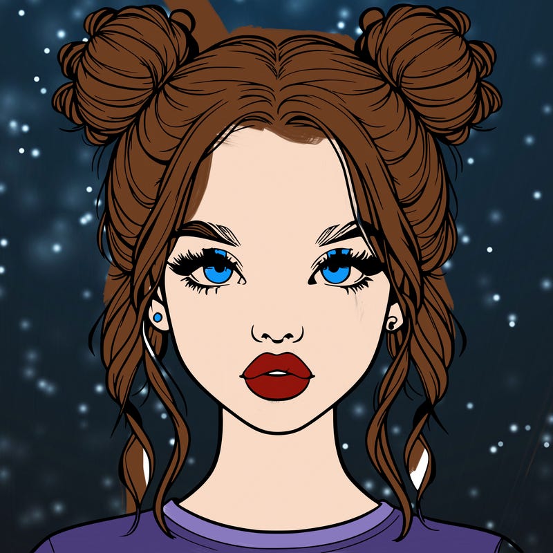 realistic girl with two buns in hair and lips