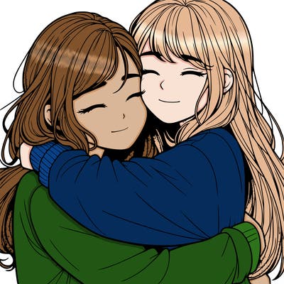 realistic two girls hugging