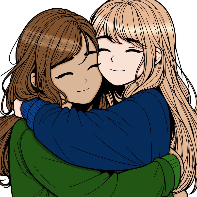 realistic two girls hugging