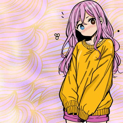 manga teen girl  in a sweater and baggy pants
