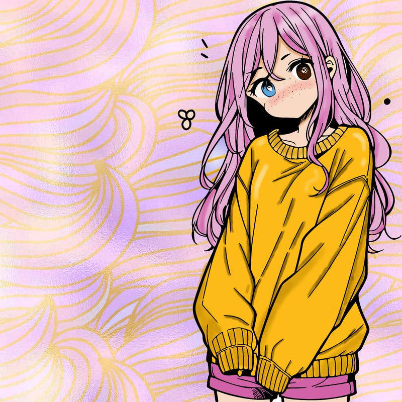manga teen girl  in a sweater and baggy pants